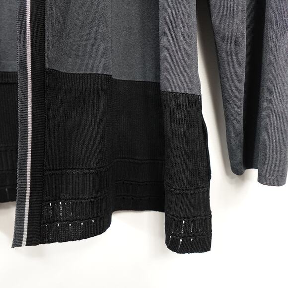 Exclusively Misook Grey Cardigan Open Front Black White Trim Shoulder Pads - Picture 5 of 10